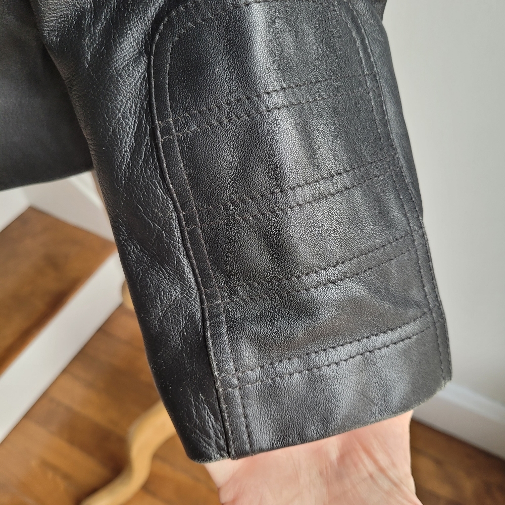 100% Genuine Leather Moto Biker Jacket Black Large - Picture 4 of 15